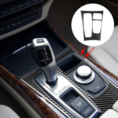 For BMW X5 E70 X6 E71 Carbon Fiber Black Gear Shift Panel Cover Trim Car Styling Accessories