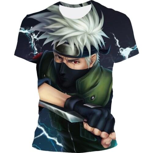 Anime Themed Mens T-shirts Uchiha Sasuke Boys Costume 3D Anime Harajuku Tops Summer Round Neck Shirt Plus Size Streetwear