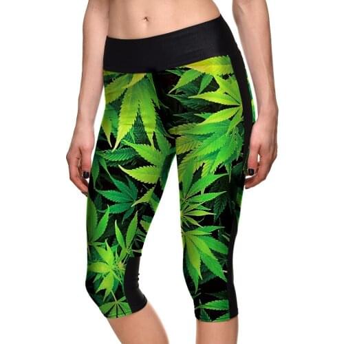 Hot Green Leaves Summer Sports Fitness Capris Women Plus Size floral Running Gym Bodybuilding Leggings 6 Patterns