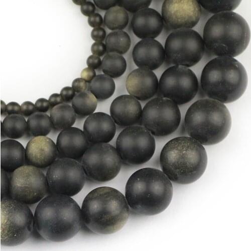 YHBZRET Natural Stone matte Gold Obsidian Round Loose Beads For Jewelry Making 4/6/8/10/12mm Bracelets necklace DIY accesssories