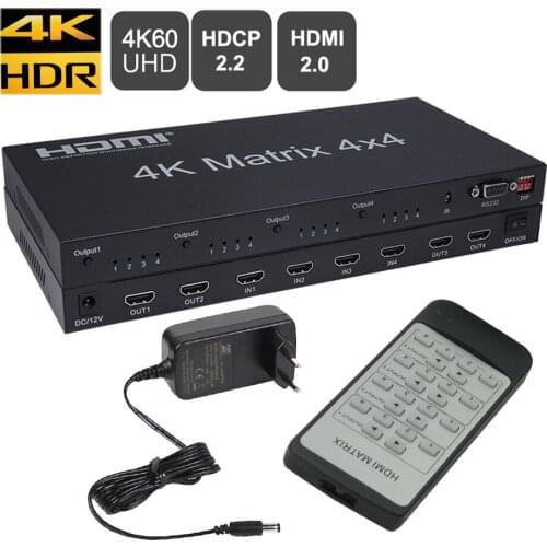 HDMI Matrix 4X4 4K 60Hz HDMI 2.0 4X4 Matrix Switch splitter box HDMI 4 in 4 out 4 splitter switch HDR 4K 3D for PS4 pro apple tv