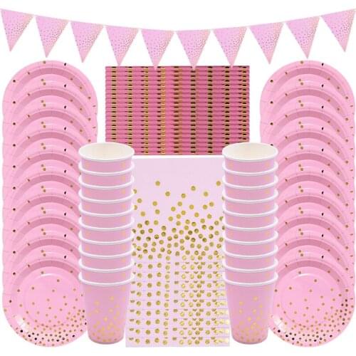 Blue Pink Disposable Tableware Set Paper Cups Plates Napkins Straws Wedding Party Decoration Baby Shower Birthday Supplies