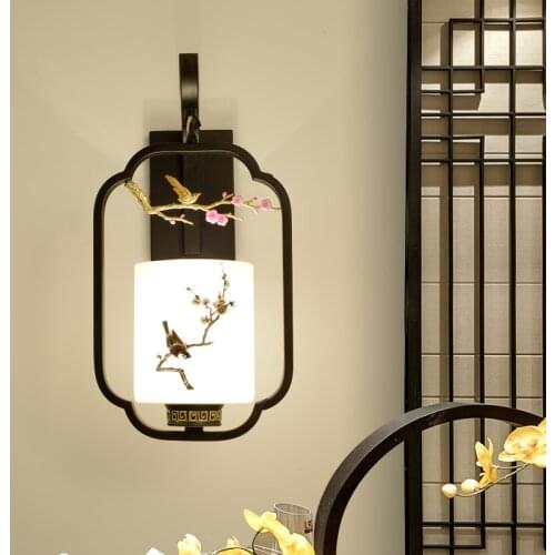 New Chinese Retro Wall Lamp Living Room Background Wall Light Modern Simple Bedroom Bedside Lamp Creative Staircase Aisle Lights