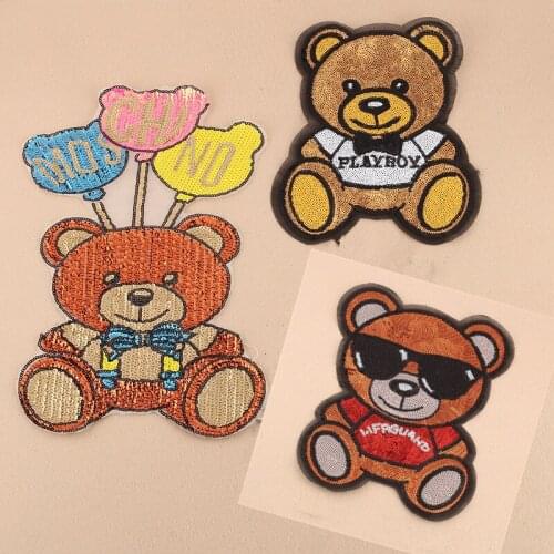 New 1pc Patch deal with clothes t shirt women stickers color sequins cartoon baby bear patches for clothing