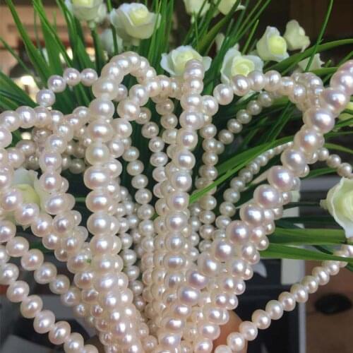 Natural Freshwater Pearl Necklace Round Shape with Size 5.5-6mm Beads for Jewelry DIY Loose Pearl Strands Necklaces