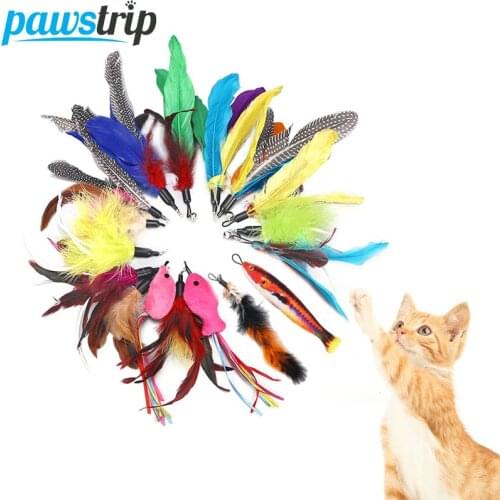 Pawstrip 10pcs/lot Pet Cat Toy Feather Fish Mouse Cat Toys Replacement Interactive Cat Wand Pet Toys For Cats (without sticks)