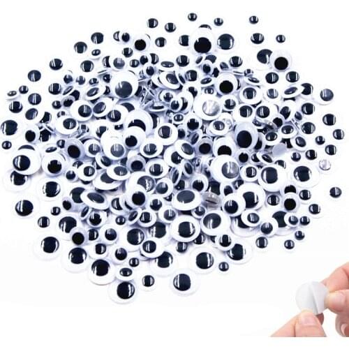 Wobbly Googly Eyes 6mm 8mm 10mm 3D Plastic Black Eye With Adhesive Sticker For DIY Kids Children Doll Toy Accessories 200pcs