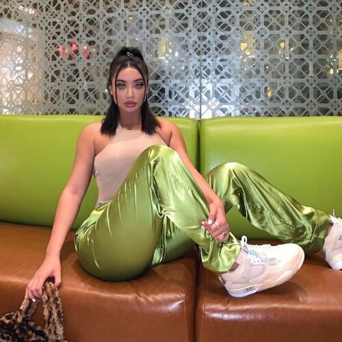 5 Colors European American Style Simple Gloss Silk Texture Loose Straight Rolled Casual Trousers