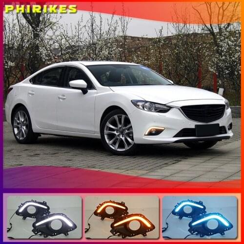 Turning Signal & Dimming style relay 12V LED car DRL daytime running lights with fog lamp hole for Mazda 6 Atenza 2014-2016