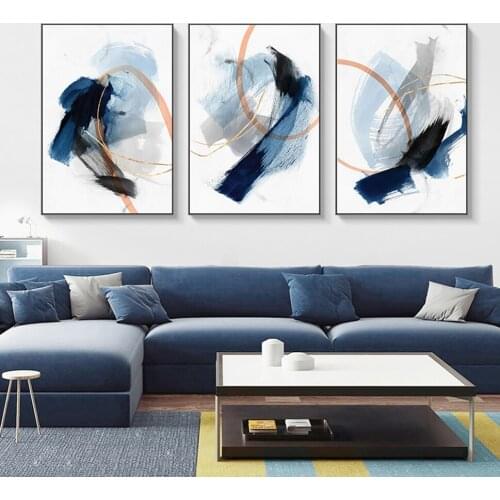 Self-adhesive Wall Stickers Abstract Blue Splash Ink Drawing Brushed Textile Painting Poster Wall Art Picture Room Home Decor