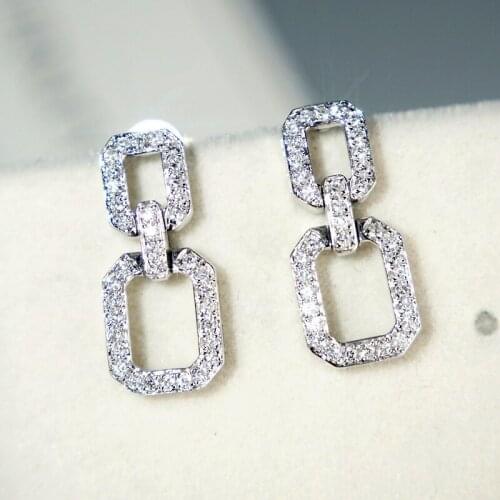 Exaggerated Full Clear Mirco Cubic Zircon Stone Geometric Stud Earrings 925 sterling silver Wedding Party Earring Women