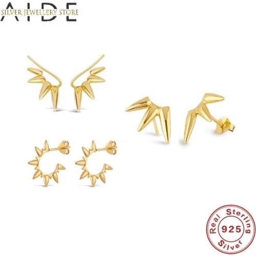 AIDE Fashion INS Rivets Stud Earrings For Women Geometric Punk Sharp Corner Piercing Earings Fine Jewelry pendientes plata 925