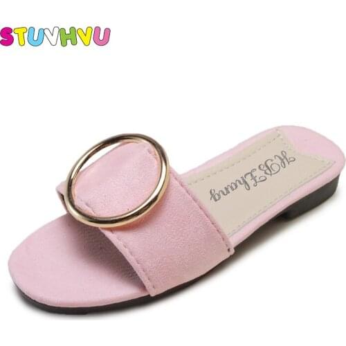 Girls slippers fashion leather children sandals 2021 summer kids shoes slip soft bottom flat casual girls shoes pink brown black
