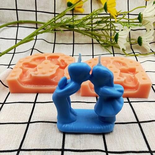 Kissing Boy & Girl Candle Mold Lovely Kids Aromatherapy Candle Mold DIY Silicone Mould Table Decor