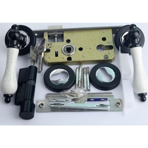 Modern Simple Fashion Cracked ceramic indoor solid wooden door lock black bedroom bookroom Mechanical silent door lock