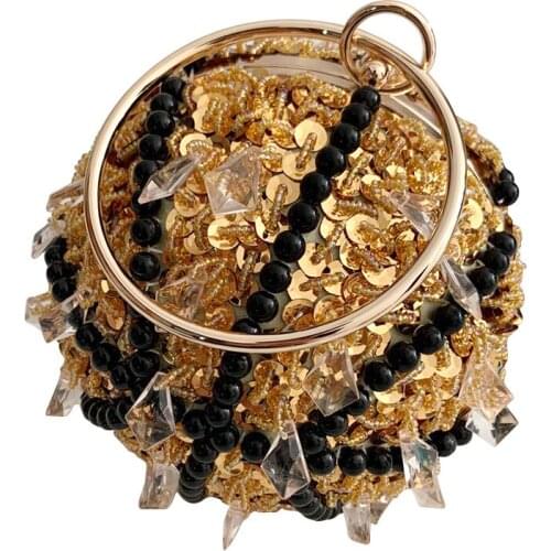 Bags for Woman Basketball Round Ball Gold Clutch Purses for Women Evening Sequins Handbags Ladies Party Dinner Bag