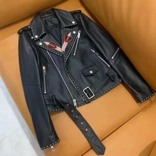 High-end sheepskin imported coat womens jacket locomotive model coats Back rocket pattern lady slim short style jackets