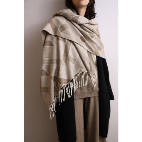 High grade 100%cashmere geometric double face jacquard women luxury big scarf shawl pashmina 200x70cm