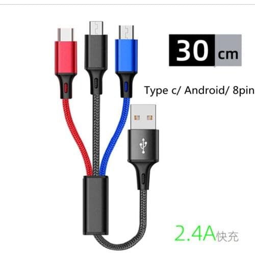 WGX 3 IN 1 Type C 8Pin Micro USB Cable For iPhone 8 X 7 6 6S Plus iOS 10 9 8 Samsung Nokia USB Fast Charging Cables Cord