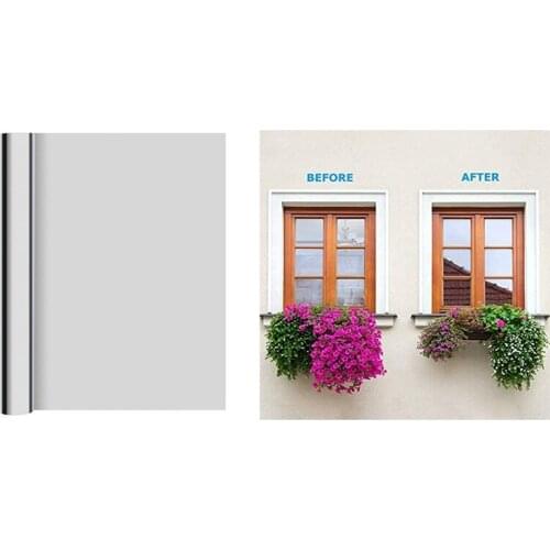 Privacy Window Film,One Way Silver Reflective Adhesive Window Film, Anti UV Heat Control Sun Blocker for Glass Window