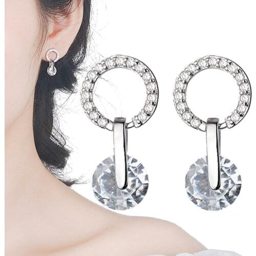 Women Fashion Cubic Zirconia Dangle Round Stud Earrings Wedding Banquet Jewelry
