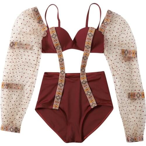 High Waisted Women Red Bikini Set Top Sexy One-Piece Swimsuit Beach Tunic Cute Swim Suit String 2021 Bandeau Push Up Swimwear