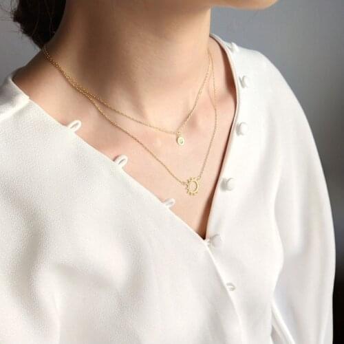 100% 925 Sterling Silver Necklaces polishing double star Moon charm pendant Necklaces Jewelry women wedding dainty necklace