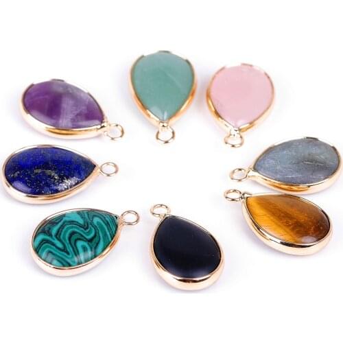Gold Edged Waterdrop Chakra Stone Healing Crystal Pendant Charms for Jewelry Making Reiki Balancing Necklace wholesale