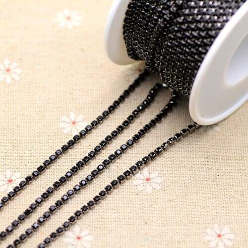 1 yard single row 2mm Black Rhinestone cup Chain Sew on rhinestone cloth bags shoes scarf Deocration Rhinestone Trim SS6