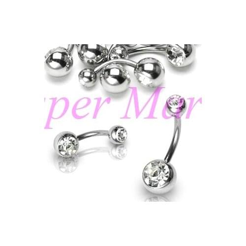 Belly Bar Navel Button Ring White Gem Stone 316L Stainless Steel 14G Double Crystal Fashion jewelry Hot Sale