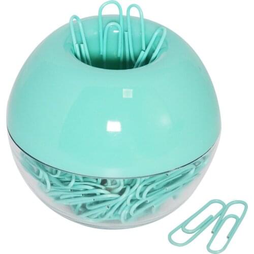 Mint Green 100pcs 28mm Bookmarks Paper Clips in Magnetic Dispenser Holder Desk Accessories Office Supplies for Women