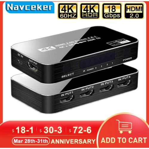 2020 Best 4K HDMI Switch 2.0 Support RGB 4:4:4 HDR HDMI Switch 4K 60Hz HDMI 2.0 Switch Remote IR UHD 4 Port HDMI Switch Switcher