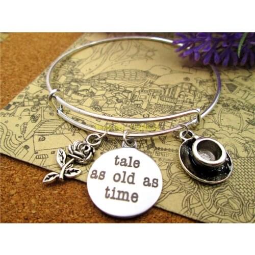 3pcs/lot Hot sale 65mm bracelets bangles with 20mm stainless steel tale as old as time Beauty /cup Bridesmaid charms bangles