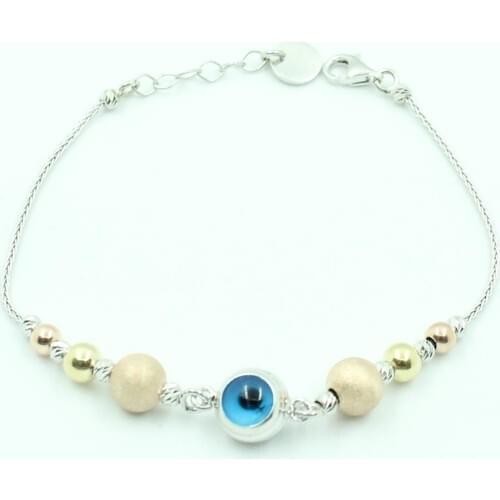 Aykat Evil Eye Beaded Silver Imprint Roz Bulk Lady Wristband Model Bracelet Blk-220