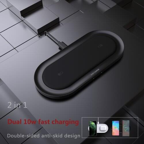 Wireless Charger 2 in 1 Dual Non-slip Wireless Charging Pad 15W Fast Charger Compatible with Samsung Galaxy S20 Note10 Plus/Note