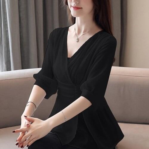 Blusas Summer V-neck Women Tops and Blouse Plus Size Cardigan Women Shirts Chiffon Lady Short Sleeve Long Women Blouse 9207