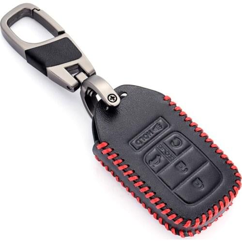 Leather Car Key Case For Honda Civic Accord Pilot CR-V 2015-2018 5 Buttons Smart Remote Fob Protector Cover Accessories
