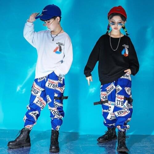 Kids Cool Hip Hop Clothing Sweatshirt TopsTactical Cargo Print Pants Girl Boy Jazz Dance Costume Clothes Street Wear Outfits