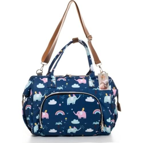 Elegance Anti-Stain Waterproof Mother Baby Care Shoulder And Hand Bag With Thermal Compartment Cute Elephant Patterned