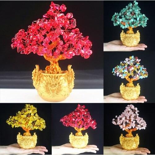 1Pc Feng Shui Money Lucky Rich Tree Craft Natural Crystal Office Home Room Decor