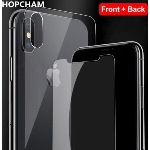 HOPCHAM Front film & Back film Tempered Glass For iPhone XS Max 7 6 6S Plus Screen Protector For iPhone X 5S SE Protective Glass