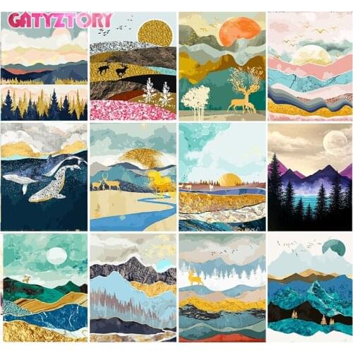 GATYZTORY 60x75cm Diy Frame Sunrise Landscape Painting By Numbers Kit Modern Wall Art Picture Acrylic Paint By Numbers For Gift