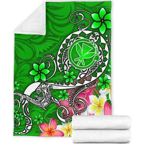 Hawaii Premium Blanket Turtle Plumeria Polynesian Tattoo Green 3D printed Sherpa Blanket on Bed Home Textiles HOME ACCESSORIES