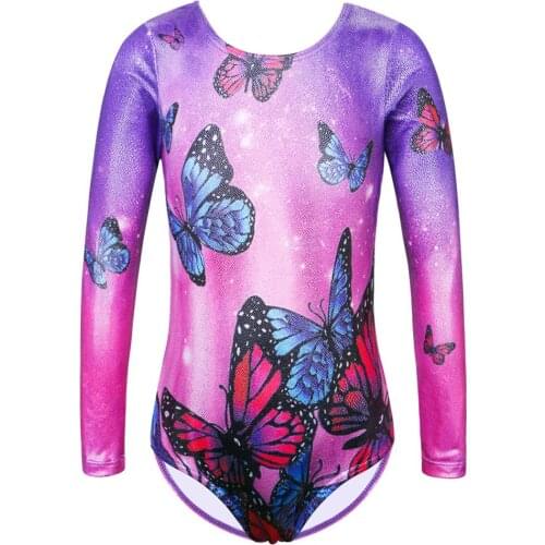 BAOHULU Gymnastics Leotards for Girls Sparkle Athletic Dance Leotards Long Sleeve Ballet Leotard Aerobics Costume Dancewear