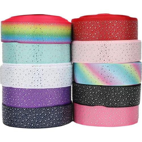 HSDRibbon 3" 75mm Dense Rhinestone Printed Grosgrain Ribbon 50 Yards/Roll
