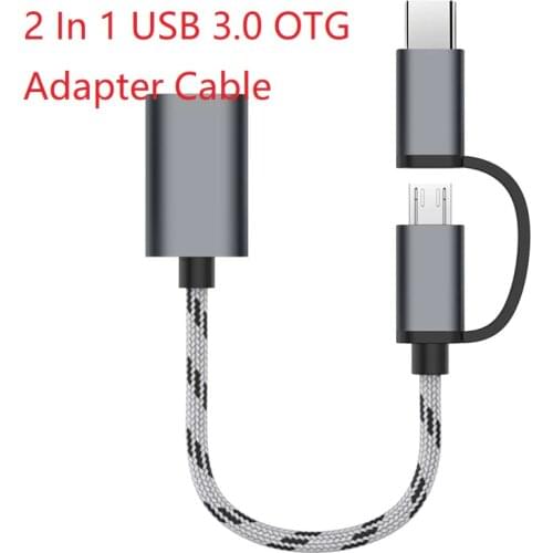 2 In 1 OTG Adapter Cable Nylon Braid USB 3.0 To Micro USB Type C Data Sync Adapter For Huawei Samsung Ouse Gamepad Tablet PC