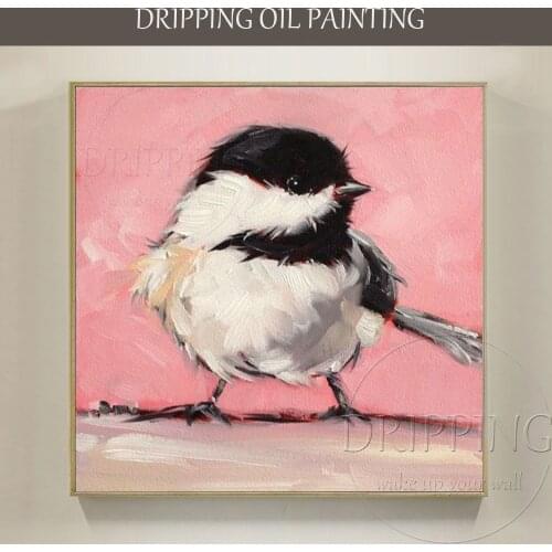 Artist Pure Hand-painted High Quality Funny Animal Bird Oil Painting on Canvas Handmade Animal Small Bird Sparrow Oil Painting