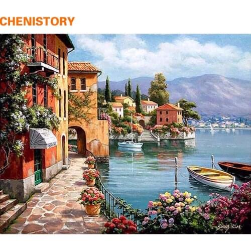 CHENISTORY Romantic Harbor DIY Painting By Numbers Landscape Canvas Painting Home Decor For Living Room Wall Art Picture 40x50cm