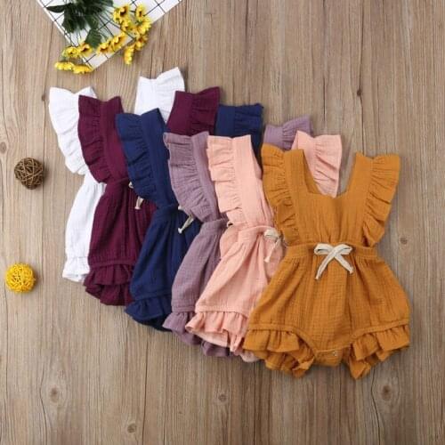 Cute Baby Girl Romper Jumpsuit Outfits Ruffle Solid Color Newborn Infant Clothes 0-24M Baby Girl Clothes