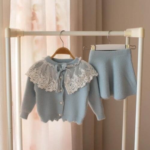 Baby girls Clothes set Lace Wool Sweater suit for girl Autumn Spring Kids 2 pcs Clothing Children outfits Shirt skirt Outerwear
